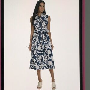 New Calvin Klein Blue and White Sleeveless Sundress size 8 100% cotton!